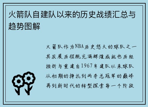 火箭队自建队以来的历史战绩汇总与趋势图解